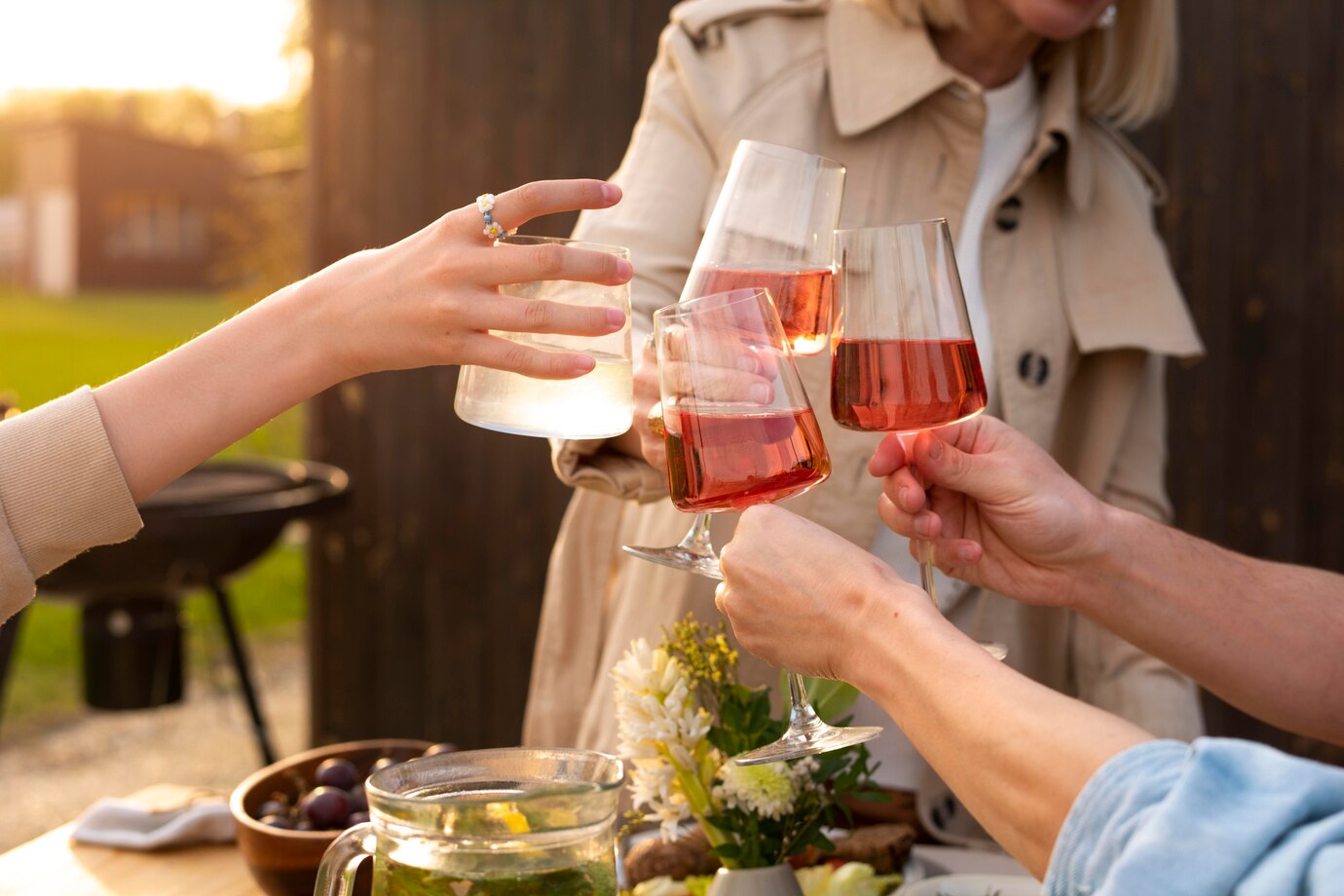 friends gathering with wine