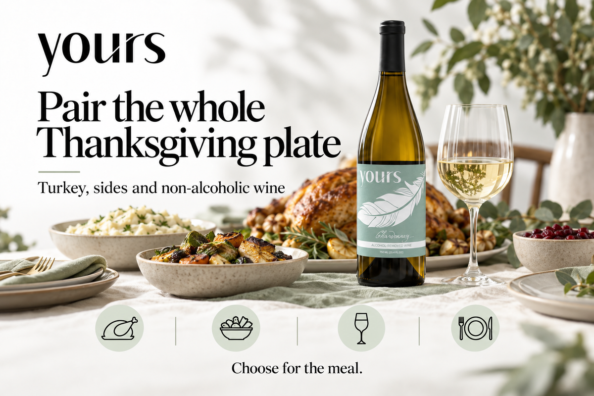 Pair the whole Thanksgiving plate. Turkey, sides and non-alcoholic wine. Choose for the meal.