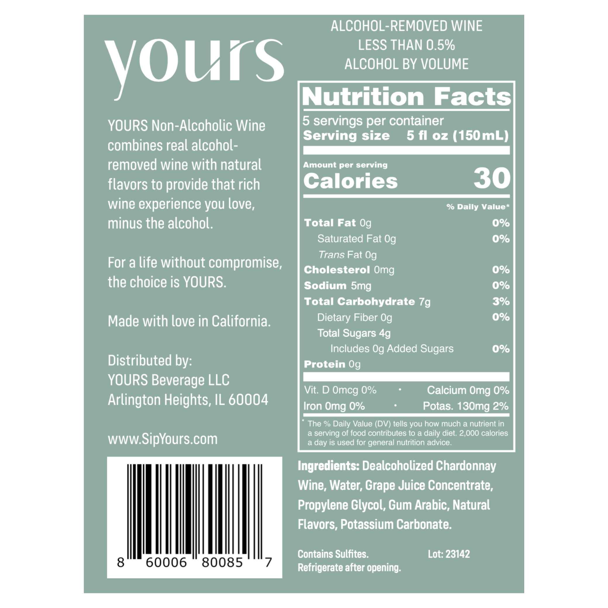 YOURS Non-Alcoholic California Chardonnay