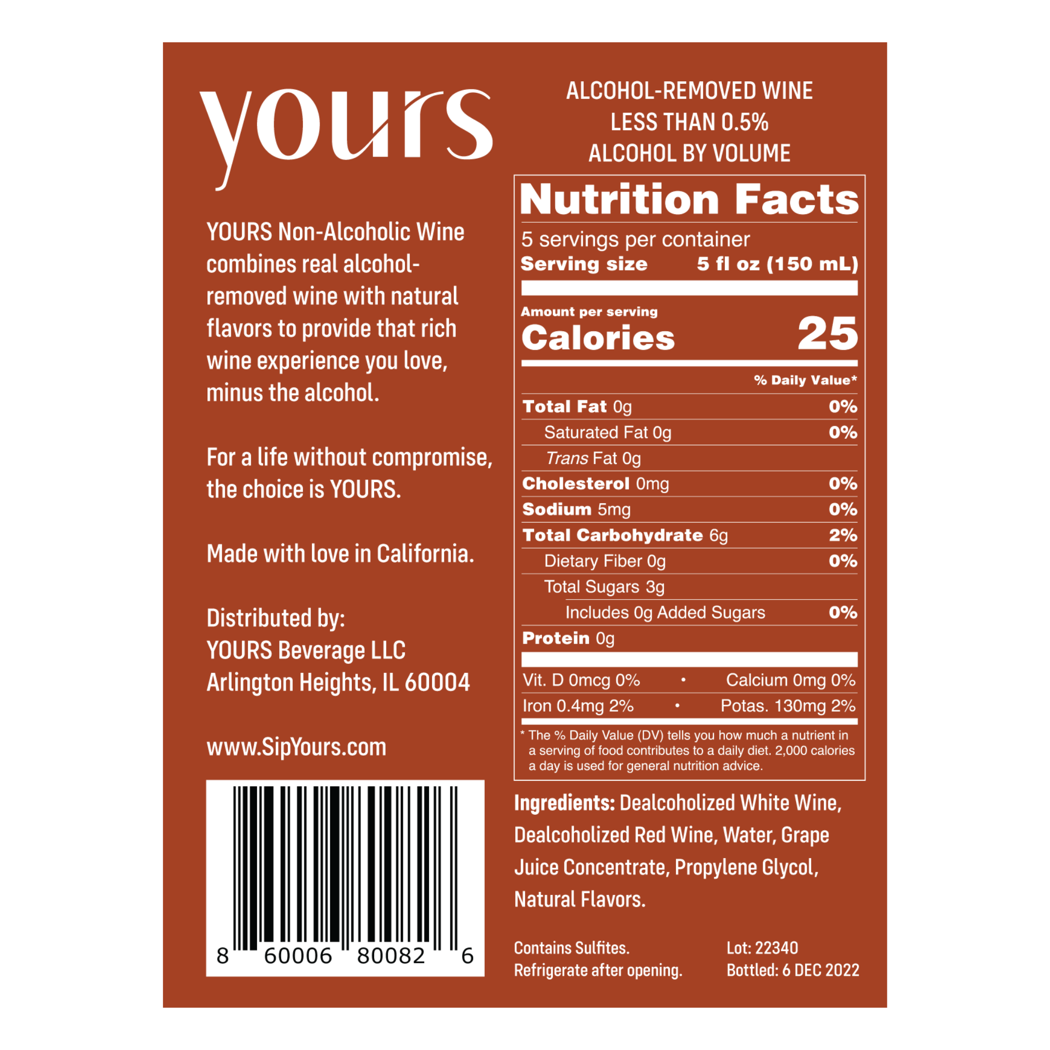 YOURS Non-Alcoholic Wine Seasonal Rose Calories