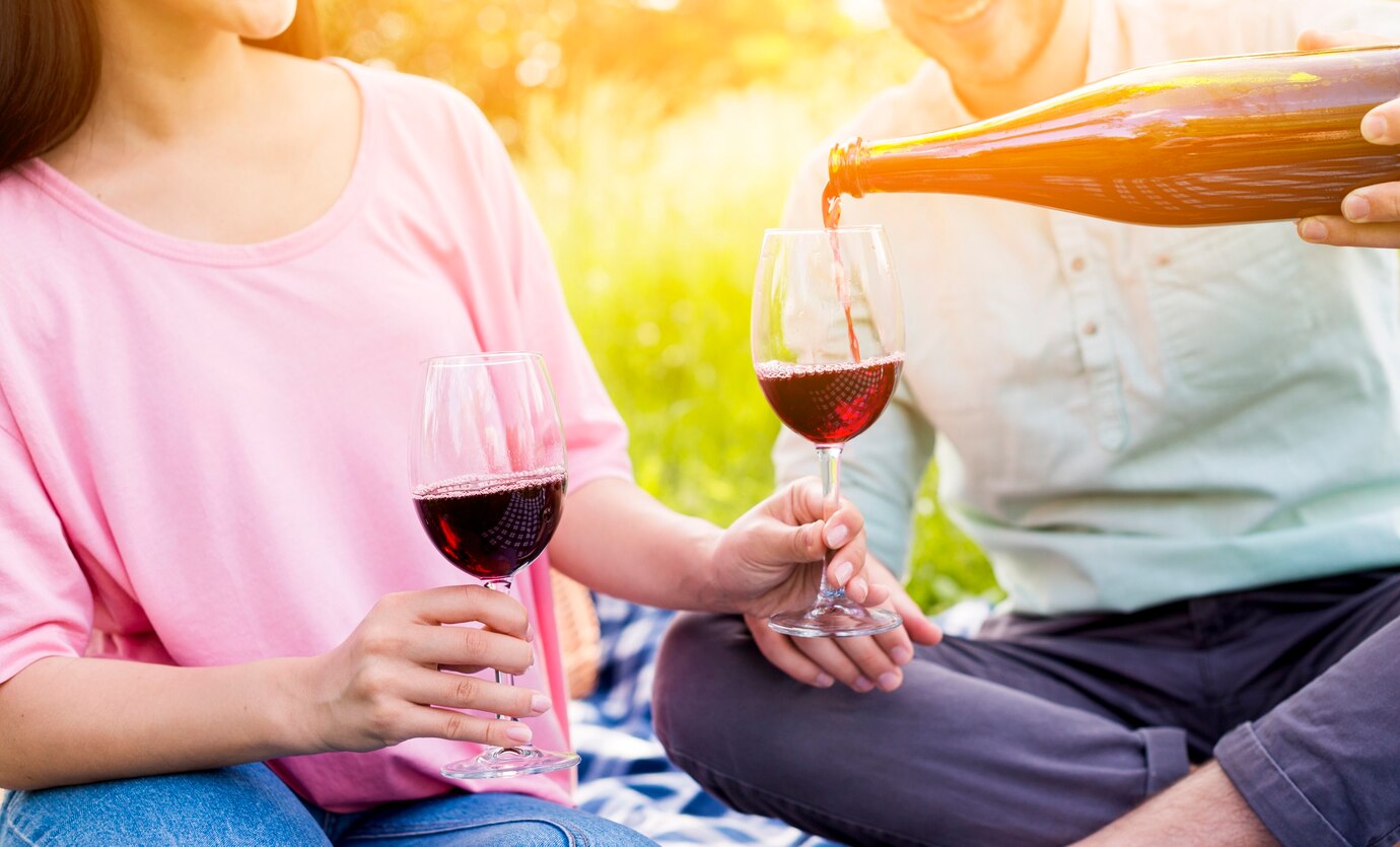 couple sharing on a wine