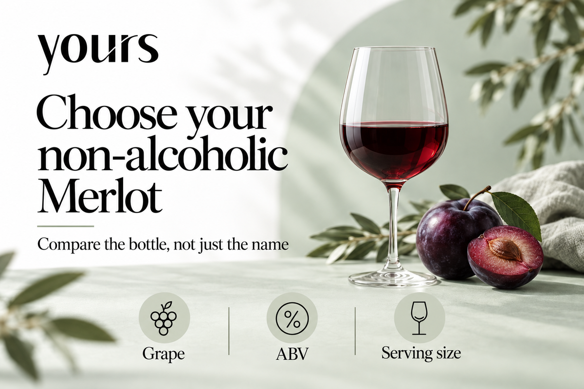 Choose your non-alcoholic Merlot. Compare the bottle, not just the name. Grape • ABV • Serving size