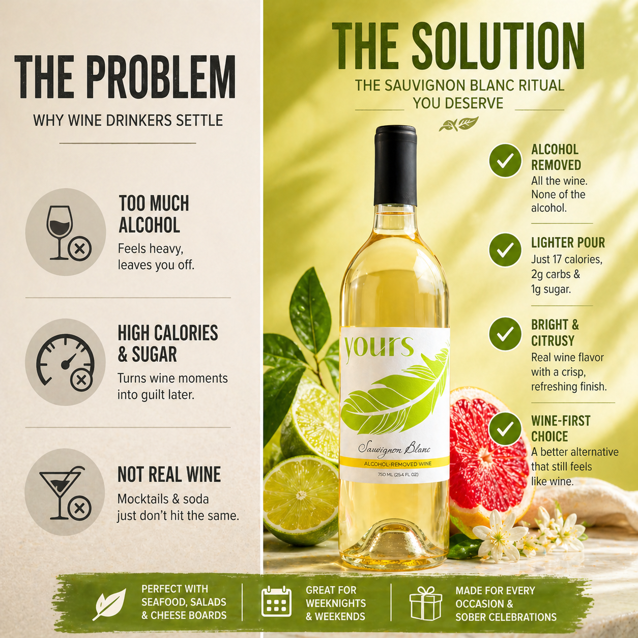 YOURS Non-Alcoholic Wine Washington Sauvignon Blanc