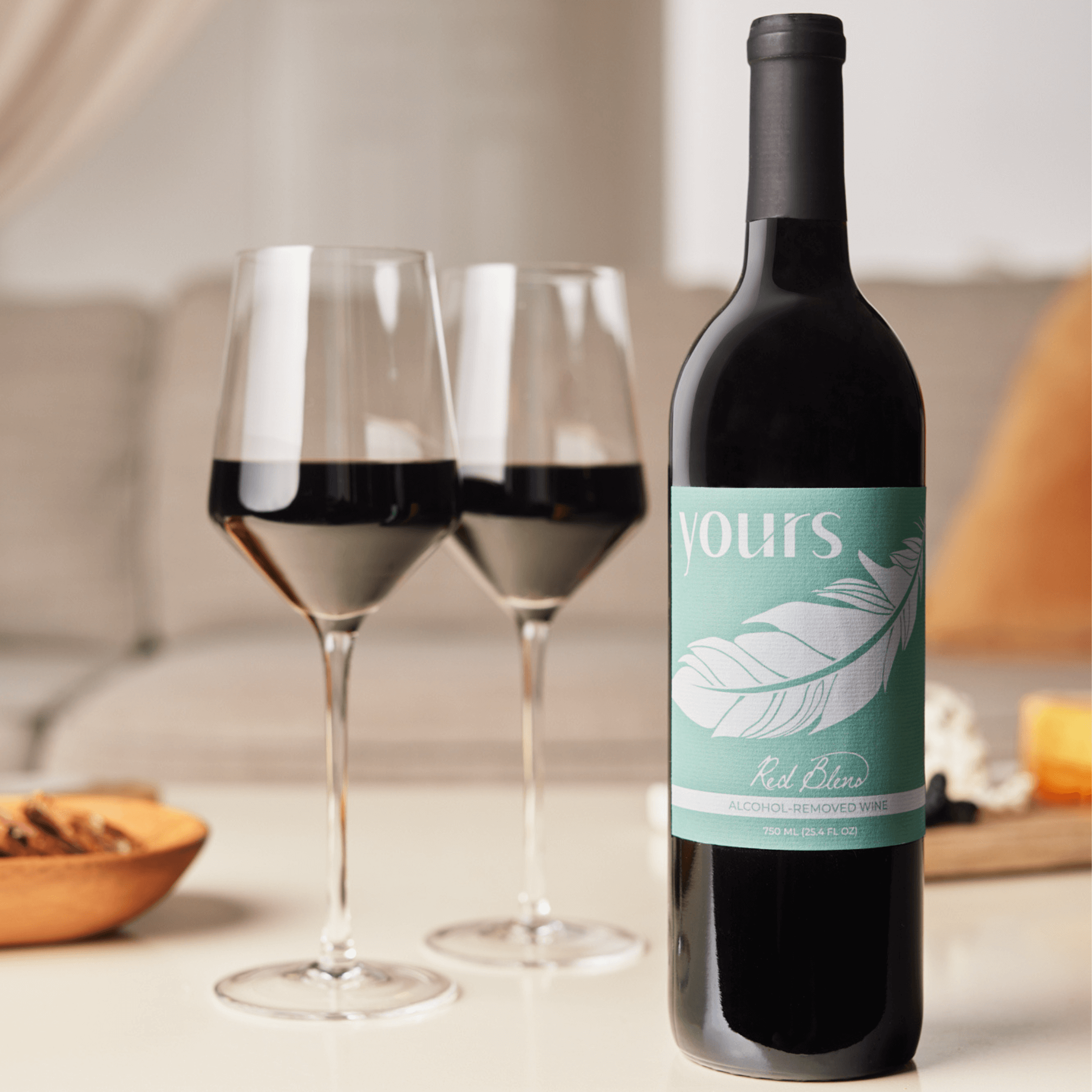 YOURS Non-Alcoholic Award Winning California Red Blend Wine with Two Glasses
