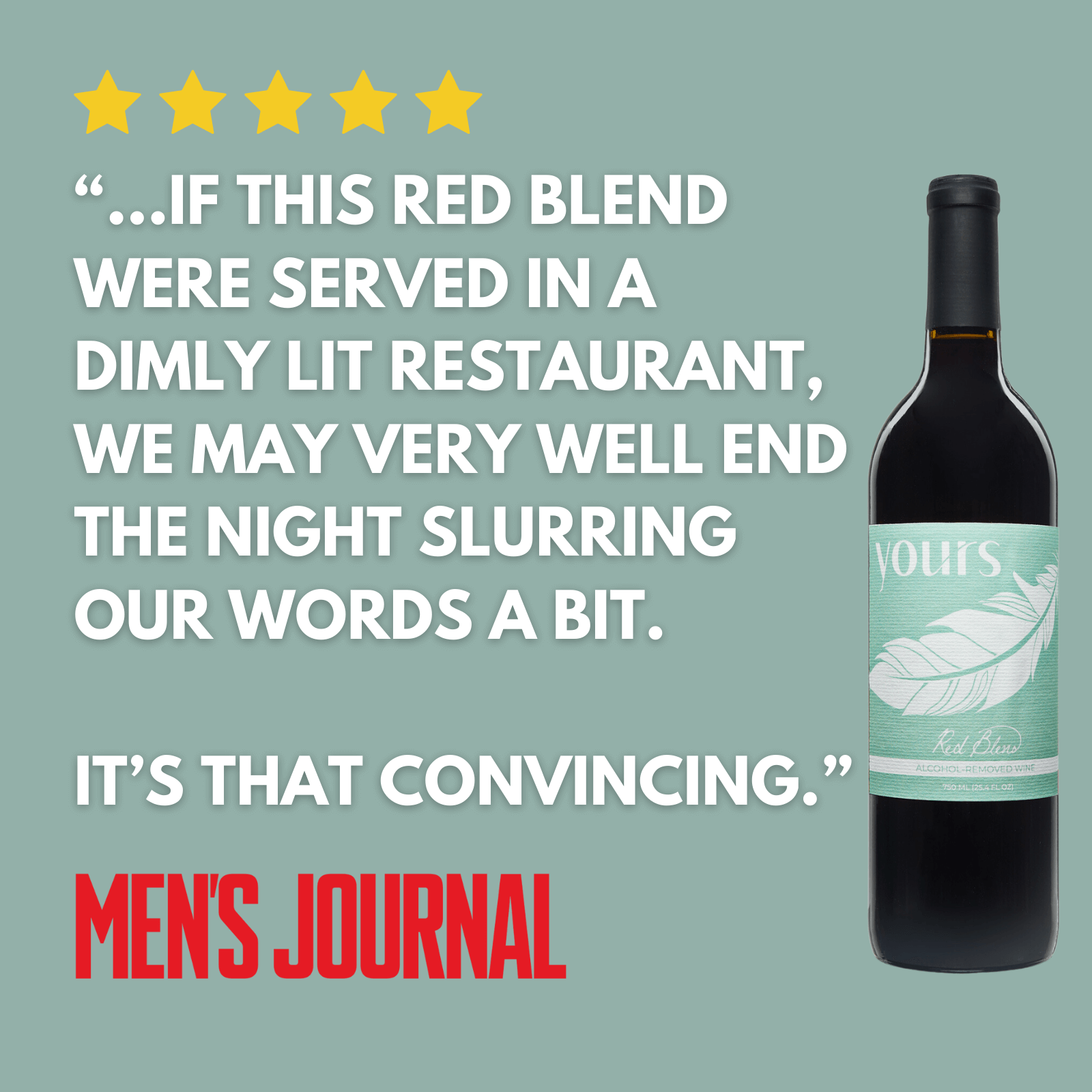 YOURS Non-Alcoholic Award Winning California Red Blend Wine Mens Journal Review